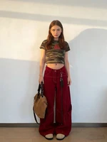 Street Vintage Jeans New Y2K Harajuku Wash Red Streetwear Baggy Jeans Denim Pants Mens Womens High Waist Wide Trousers 2025 - Image 6
