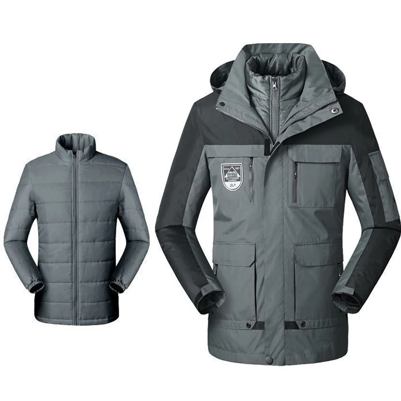 

Men Women Winter 3 in1 Detachable Camp Fish Hike Trekking Climb Ski Jackets Waterproof Breathable Oversized 5XL Padding Coat
