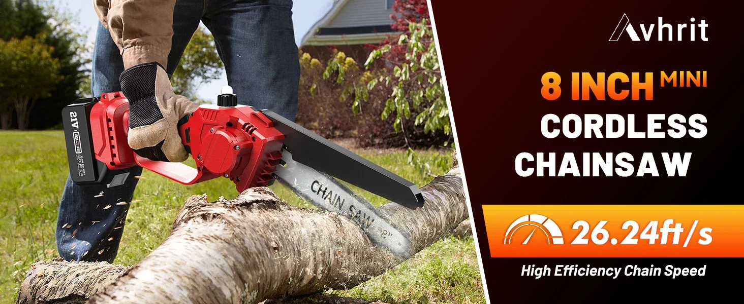 AVHRIT Brushless Mini Chainsaw 8 Inch 21V Electric Pruning Saw 4Ah Rechargeable Saw Cordless Chainsaws Gardening Power Tools