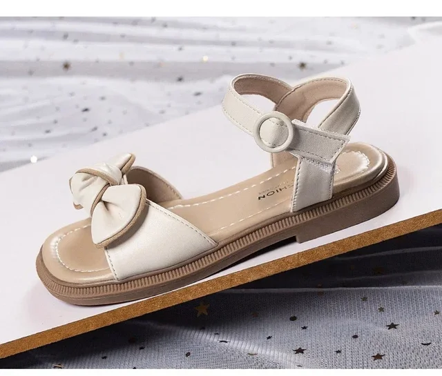Kids Girls Closed Toe Leather Slippers - Princess Bow Non-Slip Pool Sandals For Beach & Casual Wear
