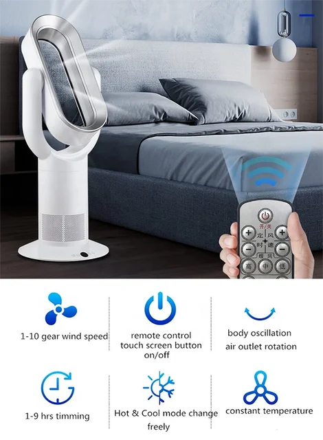 Stable Low Speed Smooth Speed Change Portable 2 in 1 Air Cooling Electric Air Purifier Fan Bladeless Tower Heater Fan for Home 4