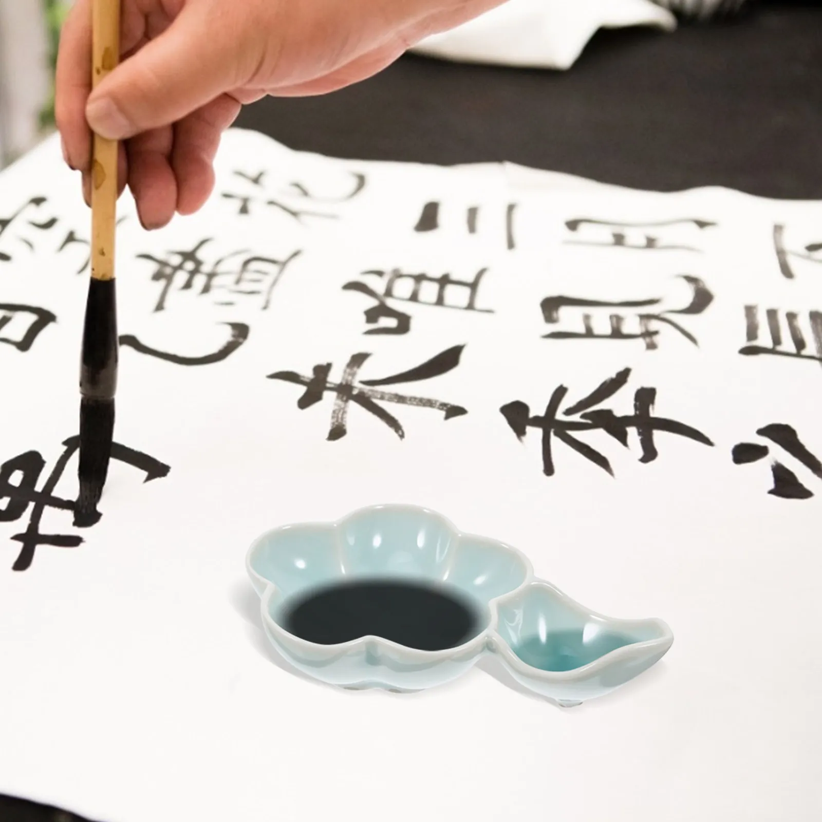 다기능 세라믹 잉크 접시 펜 받침대 부드러운 표면 서예용 브러시 홀더용 휴대용 컴팩트 디자인 중국식 잉크통