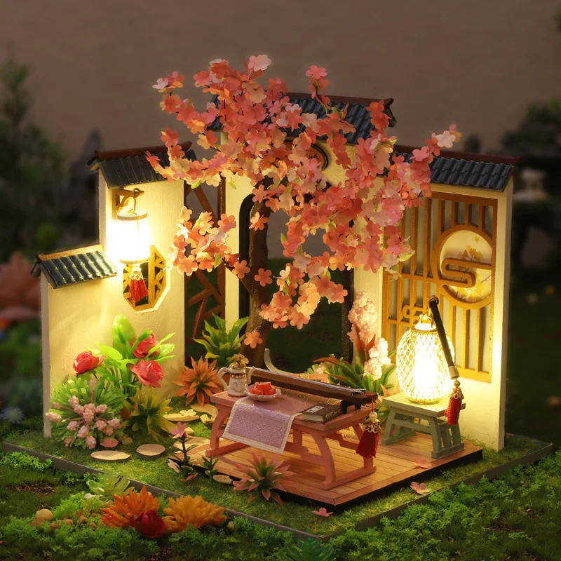 

Diy Miniature Wooden Doll House Kit Assembled Furniture Japanese Casa Dollhouse With Cherry Blossoms Toys For Adults Xmas Gifts