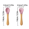 2PCS Baby Learning Spoons Utensils Set Food Grade Wooden Handle Silicone Spoon Fork Cutlery Training Spoon Feeding Tableware 5