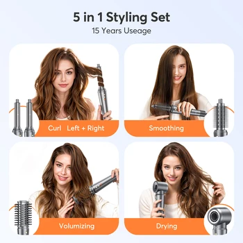 5-in-1 Hair Dryer Airstyler Ion Multistyler Hot Air Brush, 110,000 rpm with 32 mm Automatic Curling Iron, Straightener 2
