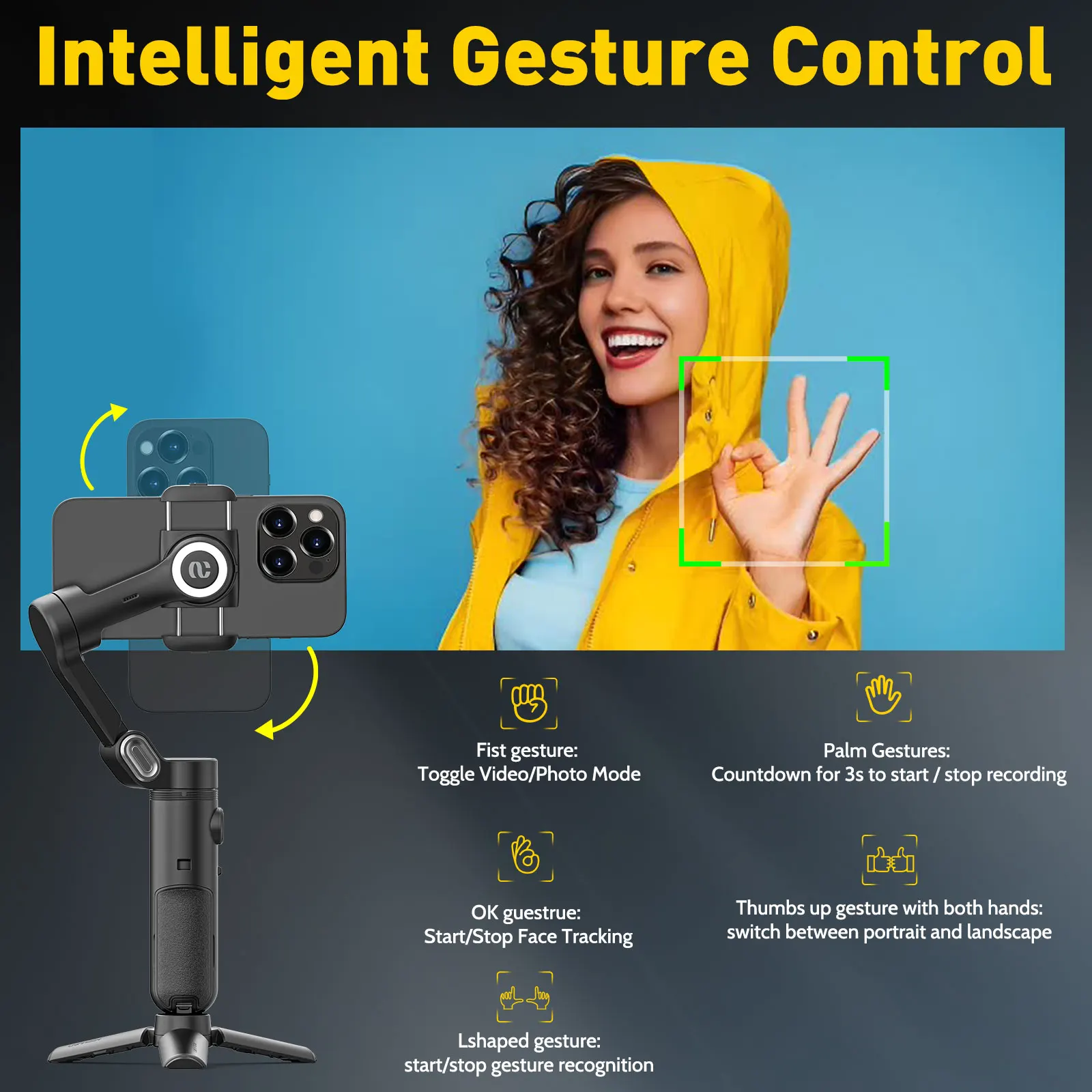 AOCHUAN XBlack Kit Smart Gimbal Stabilizer for Smartphone Light Face Tracking Inception Timelapse Foldable 3Axis Gimble forphone