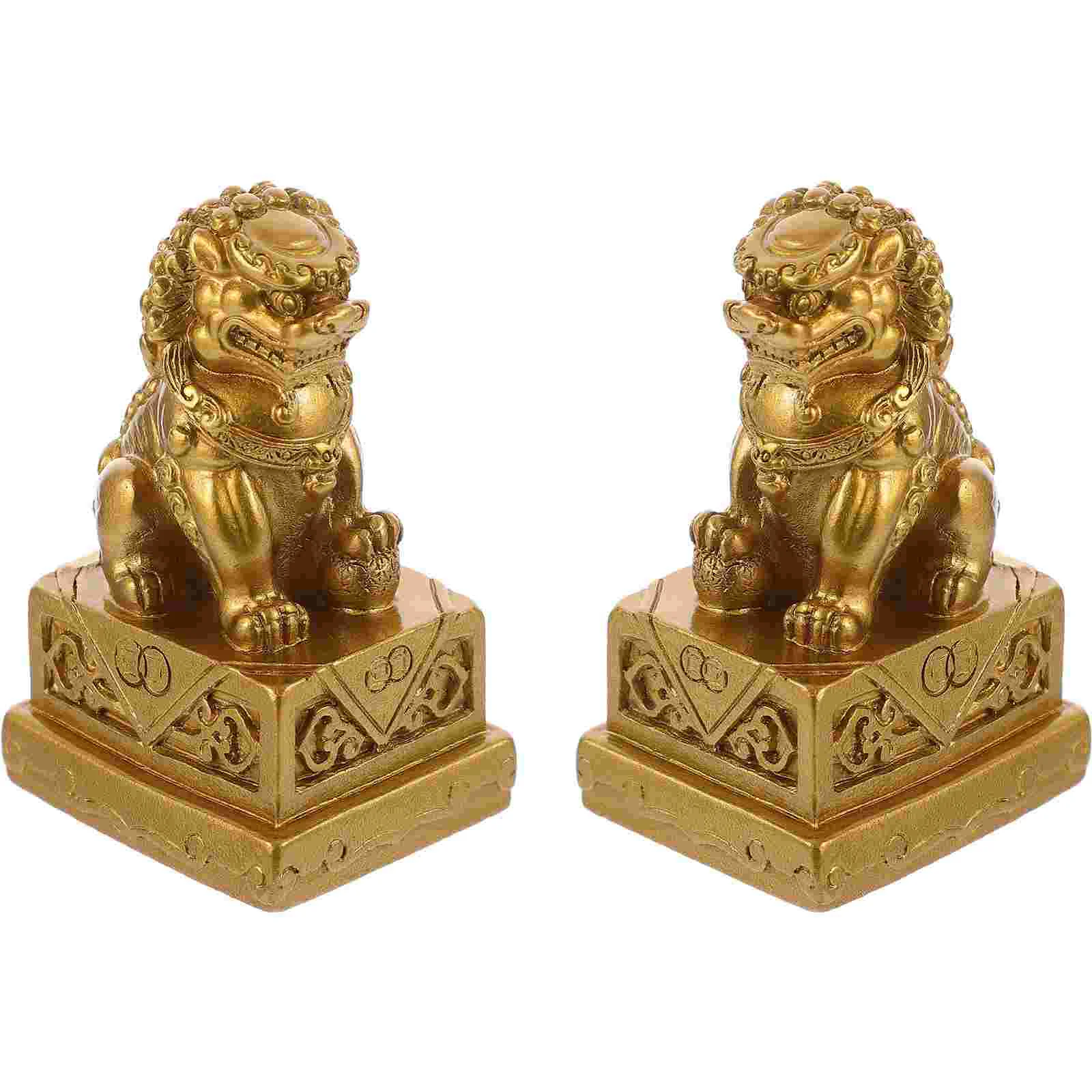 

2 Pcs Statue Resin Lions Crafts Decorate Ornament Sculpture Wild Animals Figurines Desktop Model