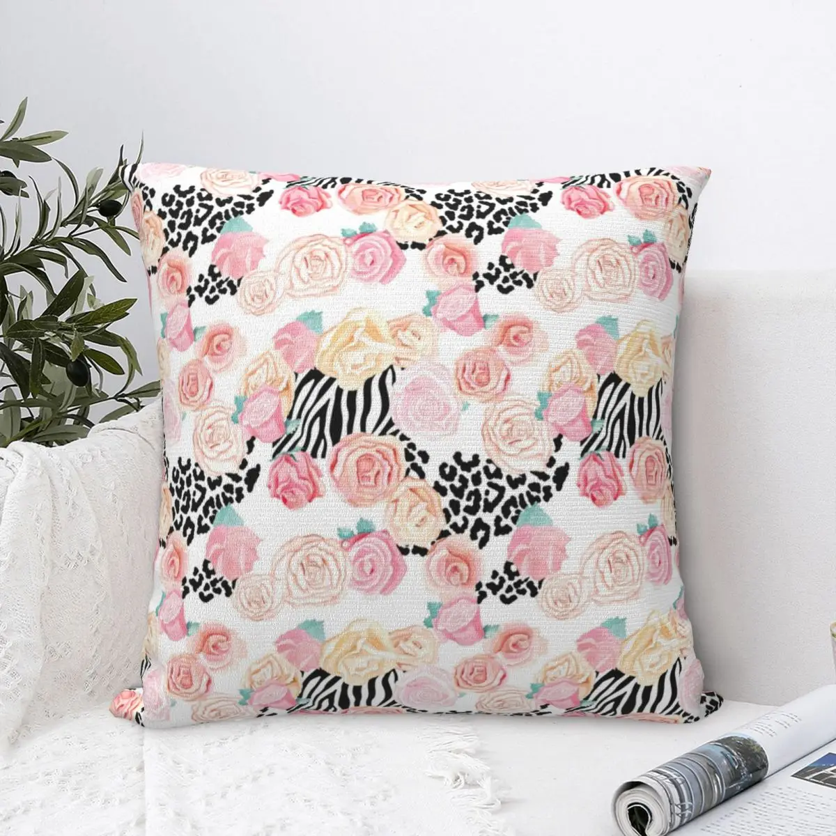 

Animal Pattern Zebra Leopard Rose Flowers Pillowcase Pillow Case Cushion Cover Home Sofa Car Decorative Throw Pillow Pillowcases