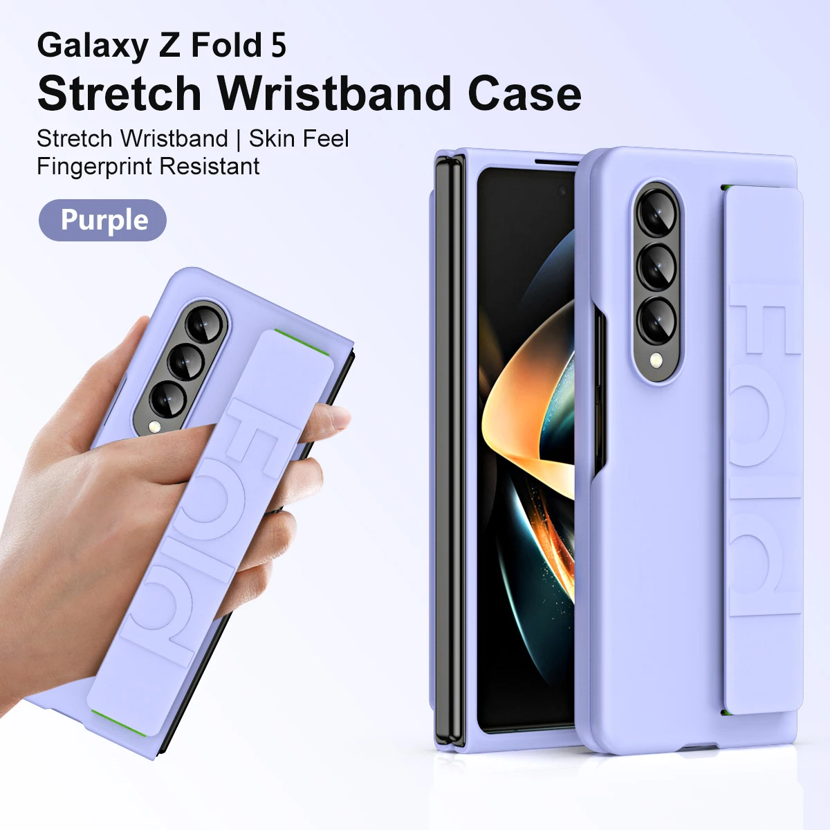 Matte Silky Hard Plastic Grip Case Strap Samsung Galaxy Z Fold 5 3 4 2 Wristband Elastic Armor Cover Z Fold5 Fold4 Fold3 phone case