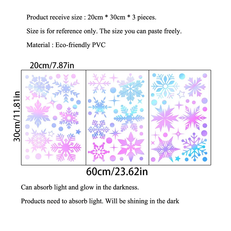 Christmas Snowflake Wall Stickers Colorful Luminous Glass Stickers Decoration Christmas Party Home Glass Tiles Snowflake Sticker