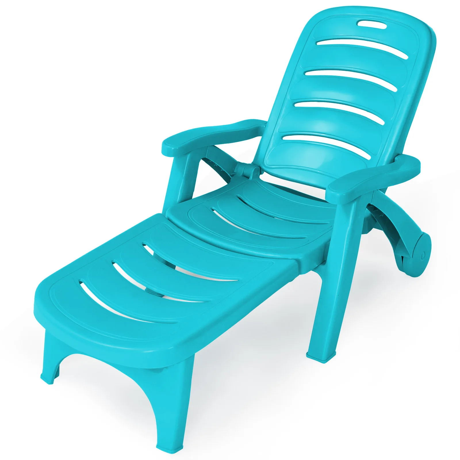 Sun lounger with castors, replaceable garden lounger/garden chair, folding deck chair with 5-compartment adjustable backrest