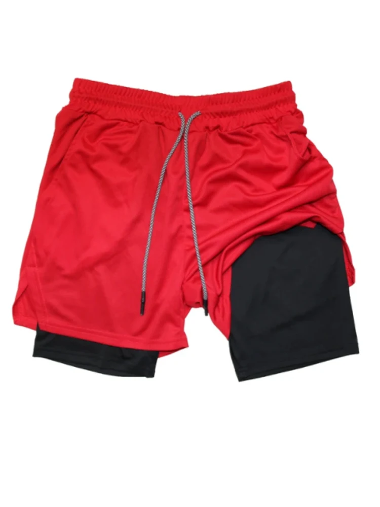 Men's Rugby Sport Shorts Double Layer Fitness Shorts Drawstring Mesh Elastic Waist Breathable Quick Dry to Beach Pool Summer