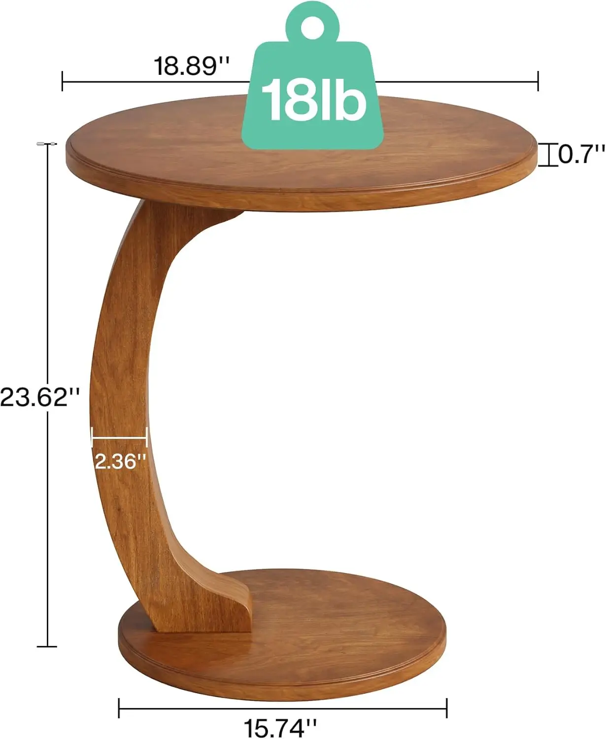 Solid Wood C-Shaped Side Table, Small Couch Side Table, Mid-Century End Table, Retro Side Table, Boho Side Table for Living Room 2