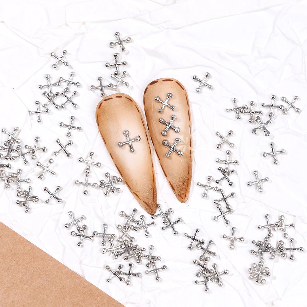 20/100pcs Mixed 3D Punk Nails Art Charms Silver Metal Parts Alloy Retro Cross Circle Nail Art Decoration Manicure Accessoire