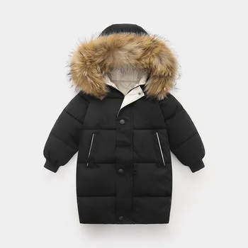 Kids Thicken Warm Down Coat Boys Winter Real Fur Hooded Long Parkas Girls Cotton Down Jackets Outerwears Teen Children Clothing 1