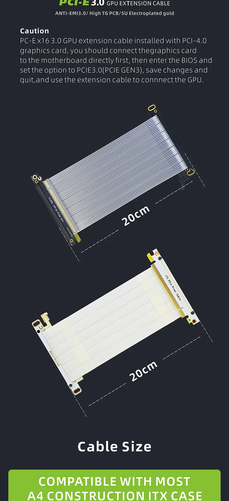 metalfish pleine vitesse riser câble blanc gpu fil pour itx structure châssis mini boîtier compact
