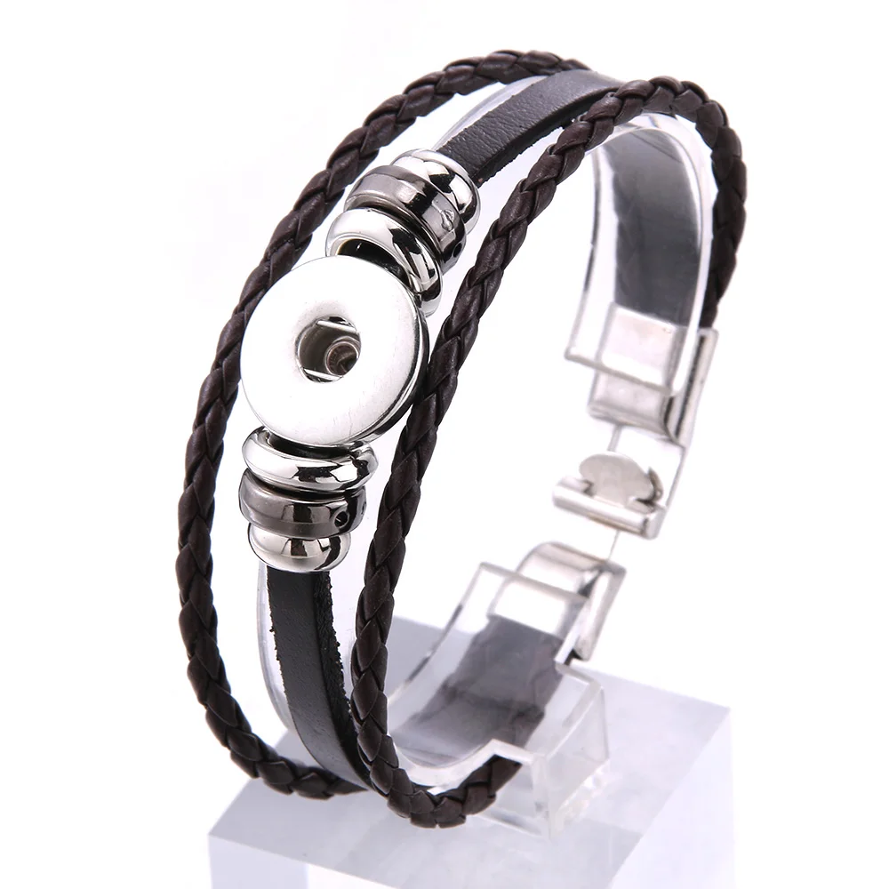Women Man Snap Button Bracelet Bangle Snap Leather Rope Chain Bracelet Braided Leather Fit 18MM Buttons Jewelry