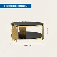Table basse moderne en verre noir, luxe, ronde, double plateau en verre avec base en acier doré pour salon, bureau à domicile 2