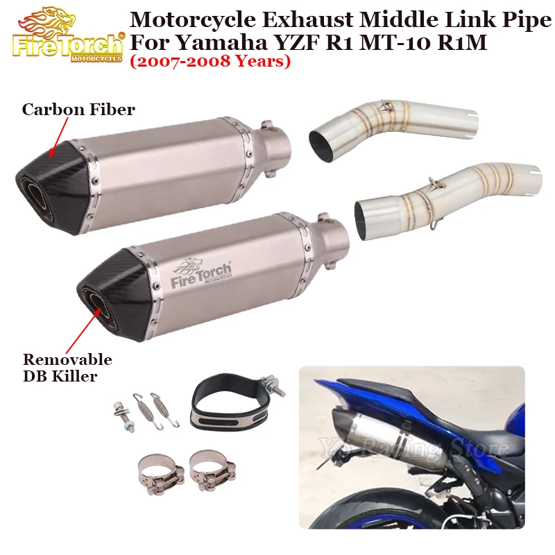 

Slip On For Yamaha YZF R1 MT-10 R1M 2007 - 2008 Motorcycle Exhaust System Modify Muffler Moto Middle Link Pipe With DB Killer