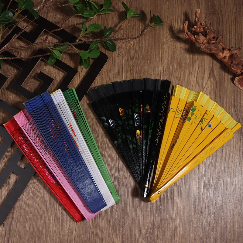 1PC Chinese Style Folding Fan Hollow Double-sided Craft Gift Dancing Printing Wood Spanish Hand Fan Party Supplies folding fan,hand fan,wooden hand fan