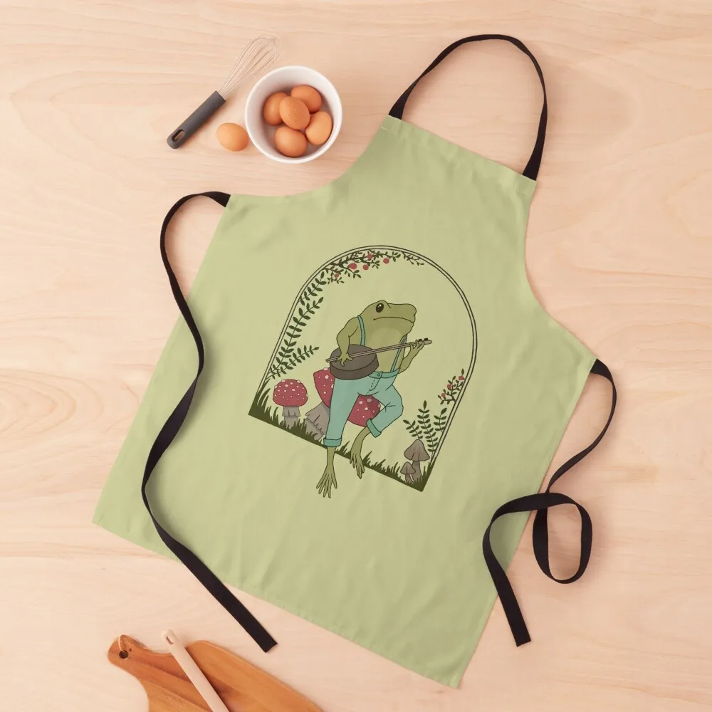 

Cottagecore Aesthetic Frog Playing Banjo on Mushroom Cute Vintage - Goblincore Farmer Toad in Garden - Dark Academia Aesth Apron