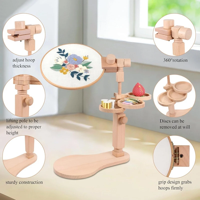 ABPQ-Embroidery Hoop Stand, Embroidery Stand With Disc, Easy To Use Beech Wood Embroidery Hoop Stand For Art Craft Projects