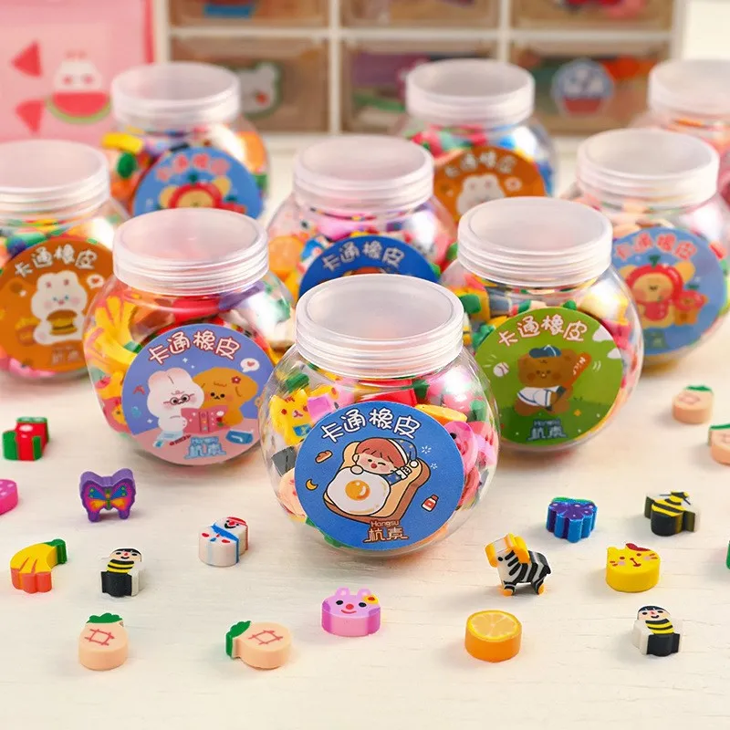 Pencil Eraser Rubber 50/100Pcs Kawaii Animal Fruits