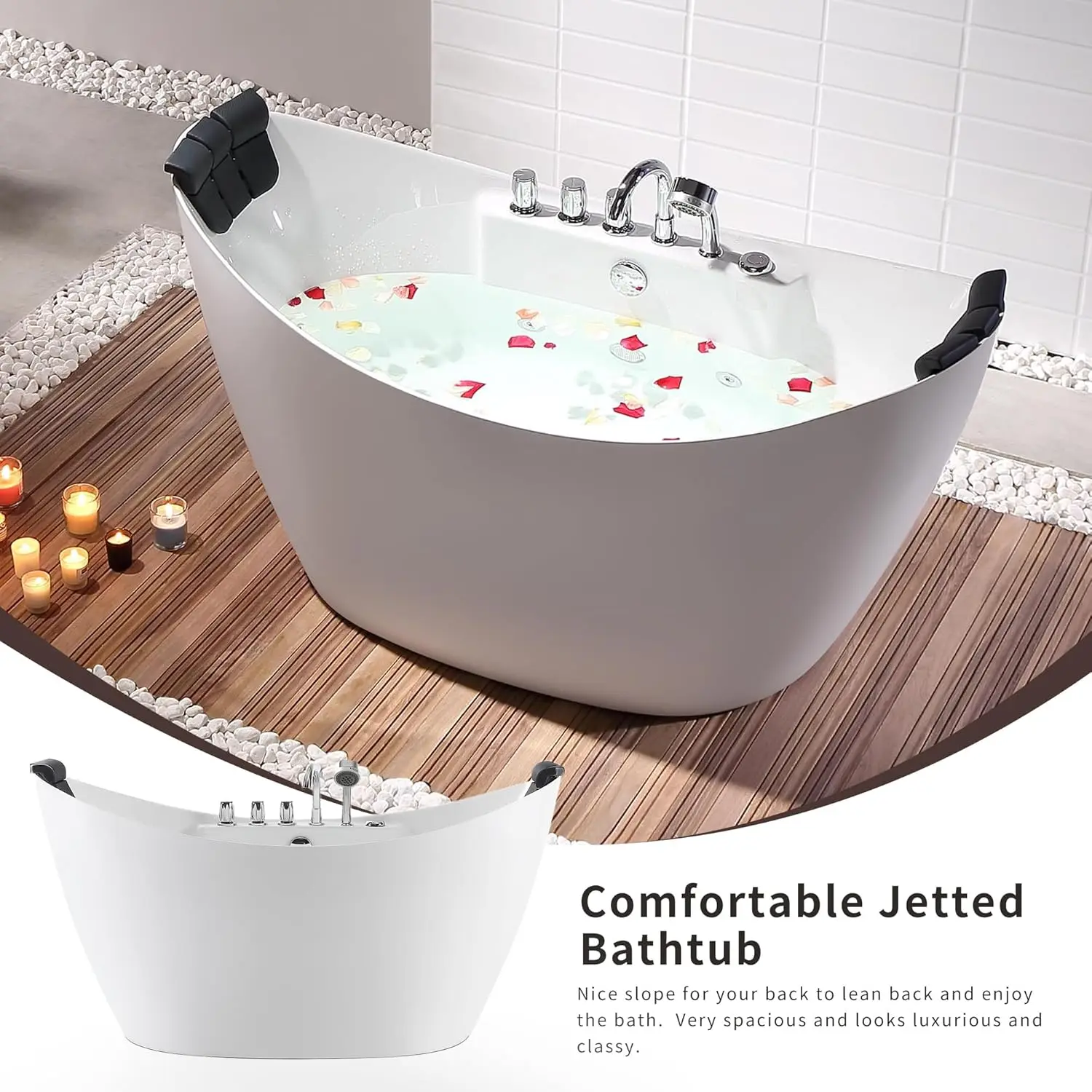59 Inch Freestanding Whirlpool Bathtub with Hydromassage Adjustable Water Jets Luxury Acrylic Massage SPA Soaking Bath Tub 2