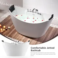 59 Inch Freestanding Whirlpool Bathtub with Hydromassage Adjustable Water Jets Luxury Acrylic Massage SPA Soaking Bath Tub 2