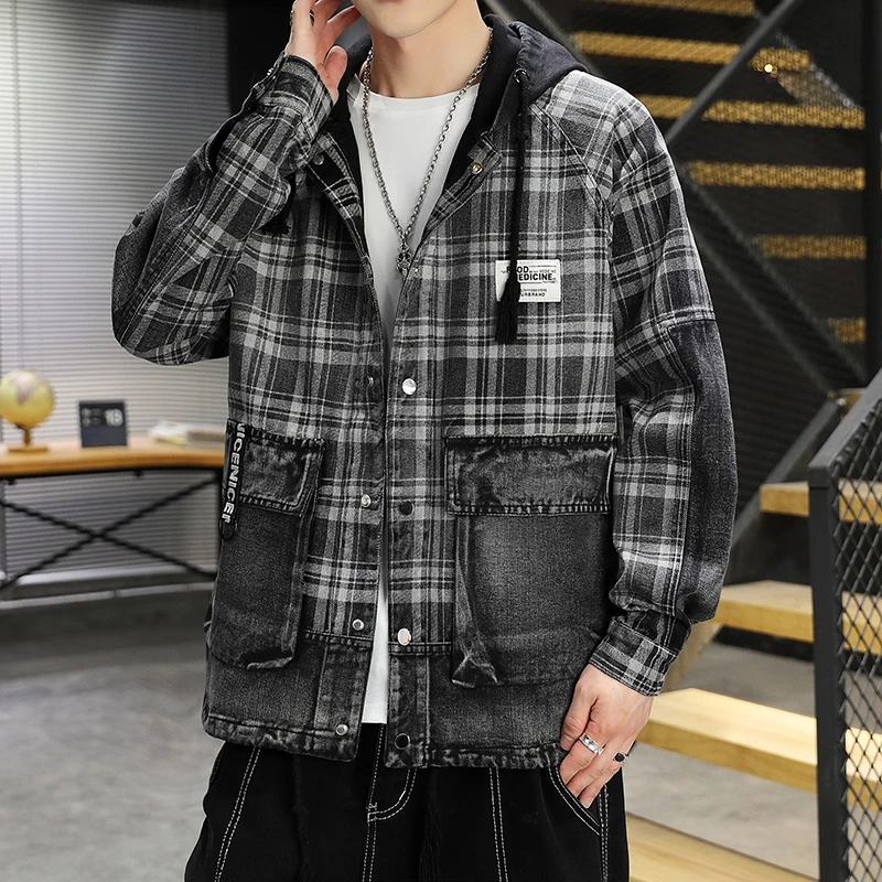 Classic Spring Autumn Men's Hooded Denim Jackets Casual Loose Detachable Hood Cotton Jeans Hip Hop Streetwear Harajuku Tops Coat