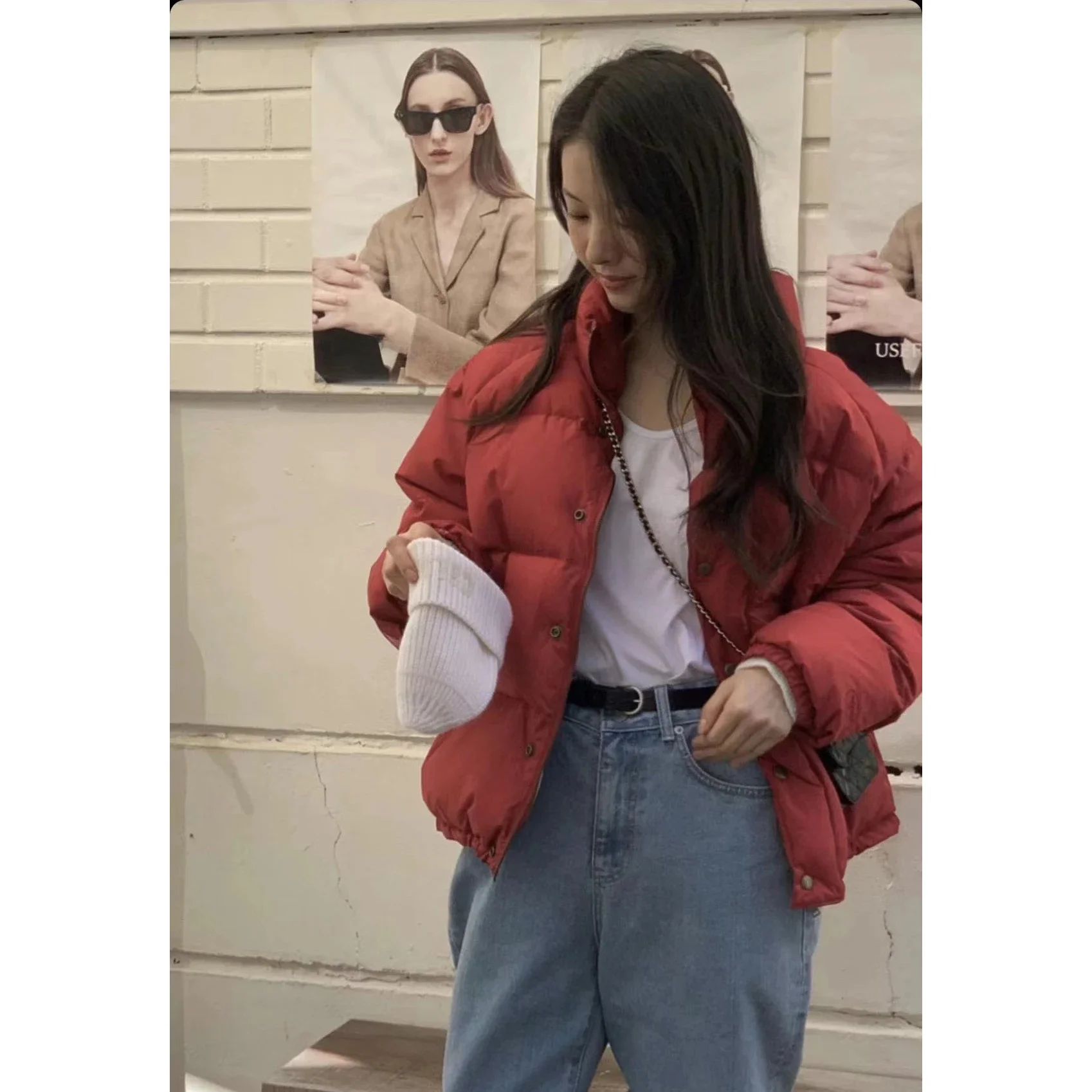 

2023 Winter New Fashion Stand Collar Warm White Duck Down Casual Loose Down Jacket for Women