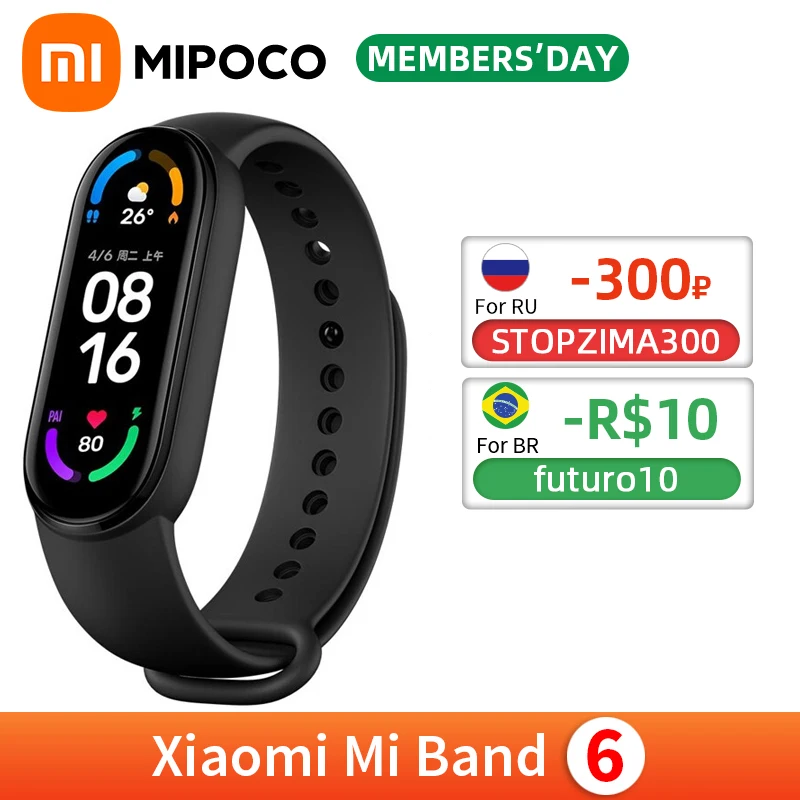 Умный Браслет Xiaomi Mi Band 6 5 цветов водонепроницаемый фитнес-браслет с измерением