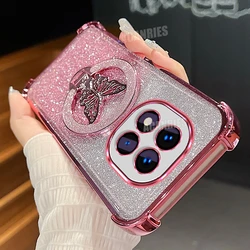Glitter Butterfly Holder Plating Gradation Silicone Shockproof Phone Case for RedmiNote14 Pro Plus (FS SFHD Pink)