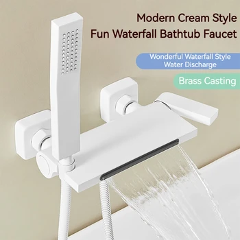 ฝักบัวอาบน้ำนํ้าตกสีเทาสีขาวสำหรับห้องน้ำพร้อมฝักบัวแบบถือด้วยมือผสมน้ำร้อนและเย็นชุดฝักบัวก๊อกเดี่ยว 1