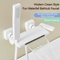 White Grey Bathroom Waterfall Bathtub Faucets With Hand-held Shower Wall Mounted Hot and Cold Mixer Tap Shower Set Single Handle 1