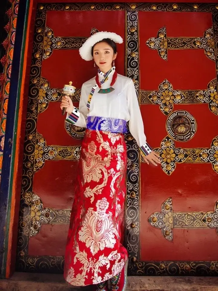 

Tibetan Gold Card Half Skirt Tibetan Clothing Tibetan Robe Female New Spring Tibetan Kangba Guozhuang Dance Skirt Tibetan