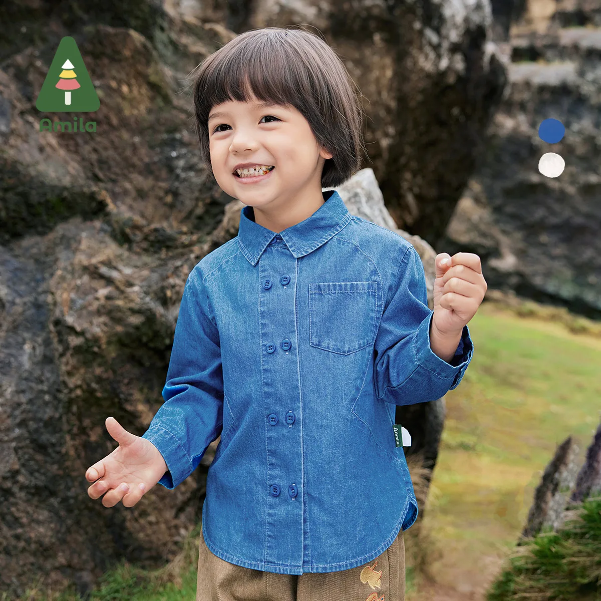 Baby Denim Shirt Autumn Boys Cotton Lapel Soft Solid Color Loose Casual Long Sleeve Children's Tops