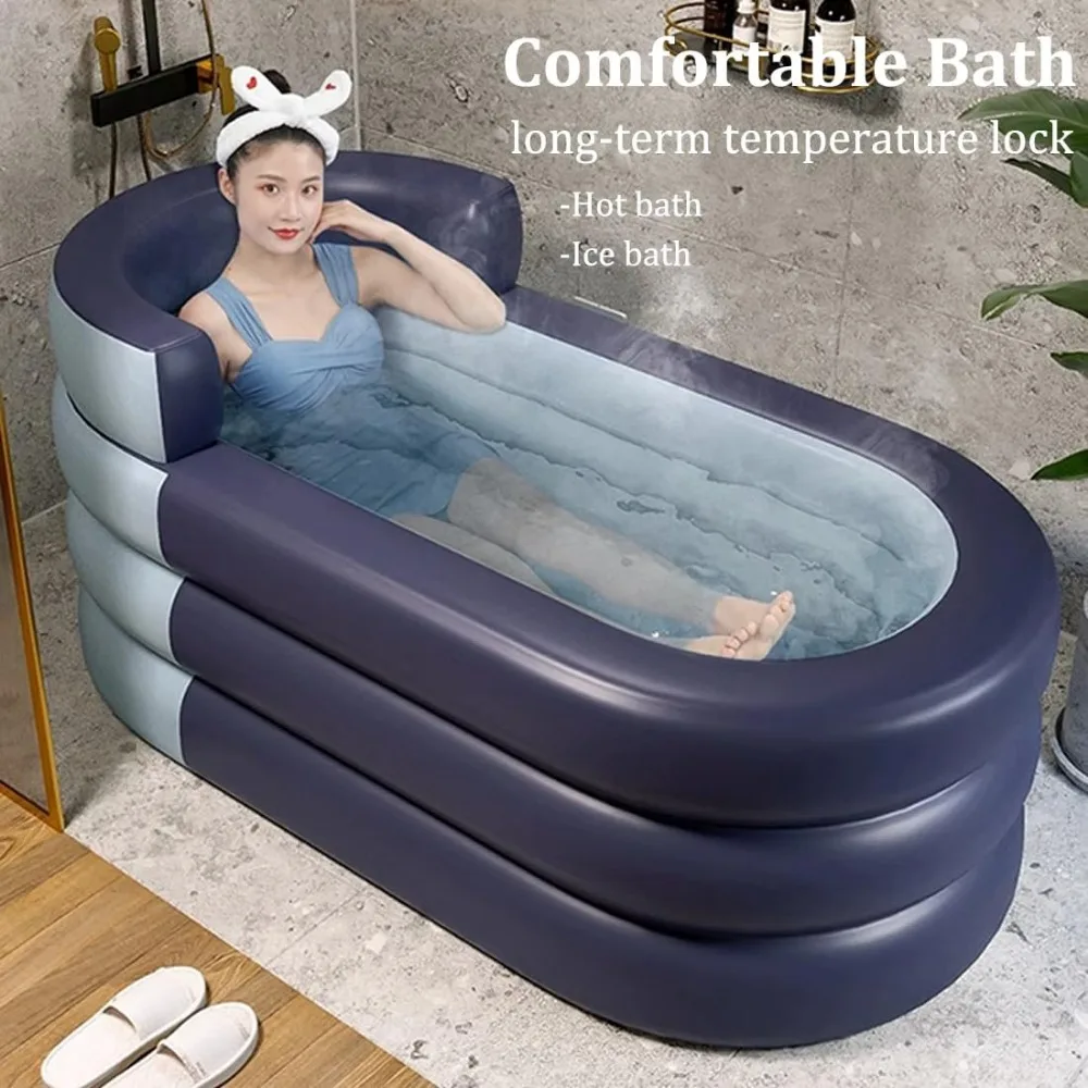 Foldable Portable Soaking Inflatable Bathtub with Electric Air Pump,Eco-Friendly Bathing Tub for Shower Stall,One-piece Bath Cov