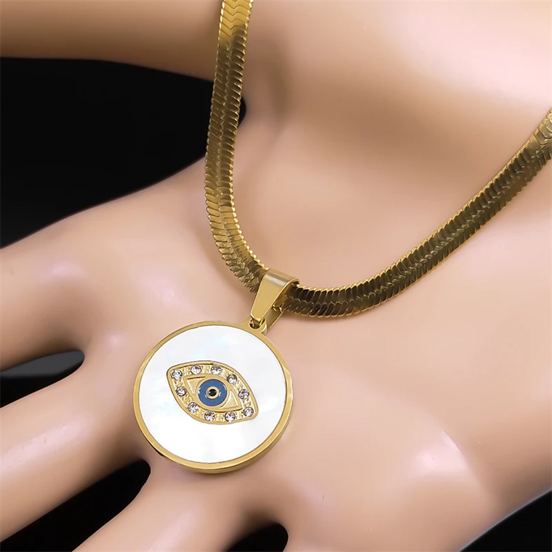 Böses Dämonenauge Vintage Kristall-Muschel Choker Anhänger Halskette für Frauen Edelstahl Vergoldete Halsketten Schmuck Collares – Detail 9
