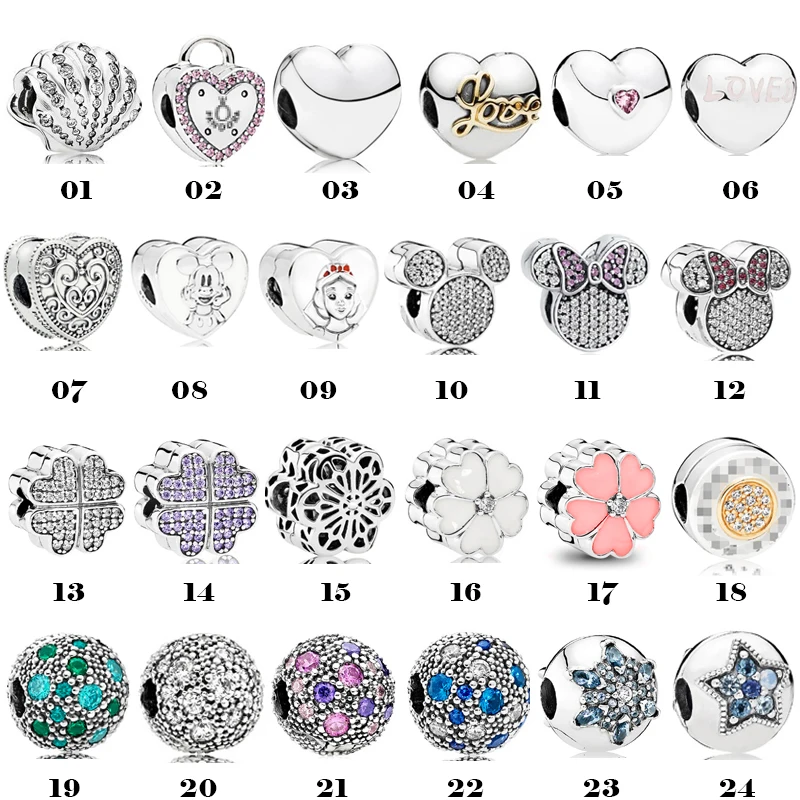 

925 Silver Clover Michimini Five pointed Star Heart Fixed Clip Suitable for Original Pandora Bracelet Jewelry Gifts