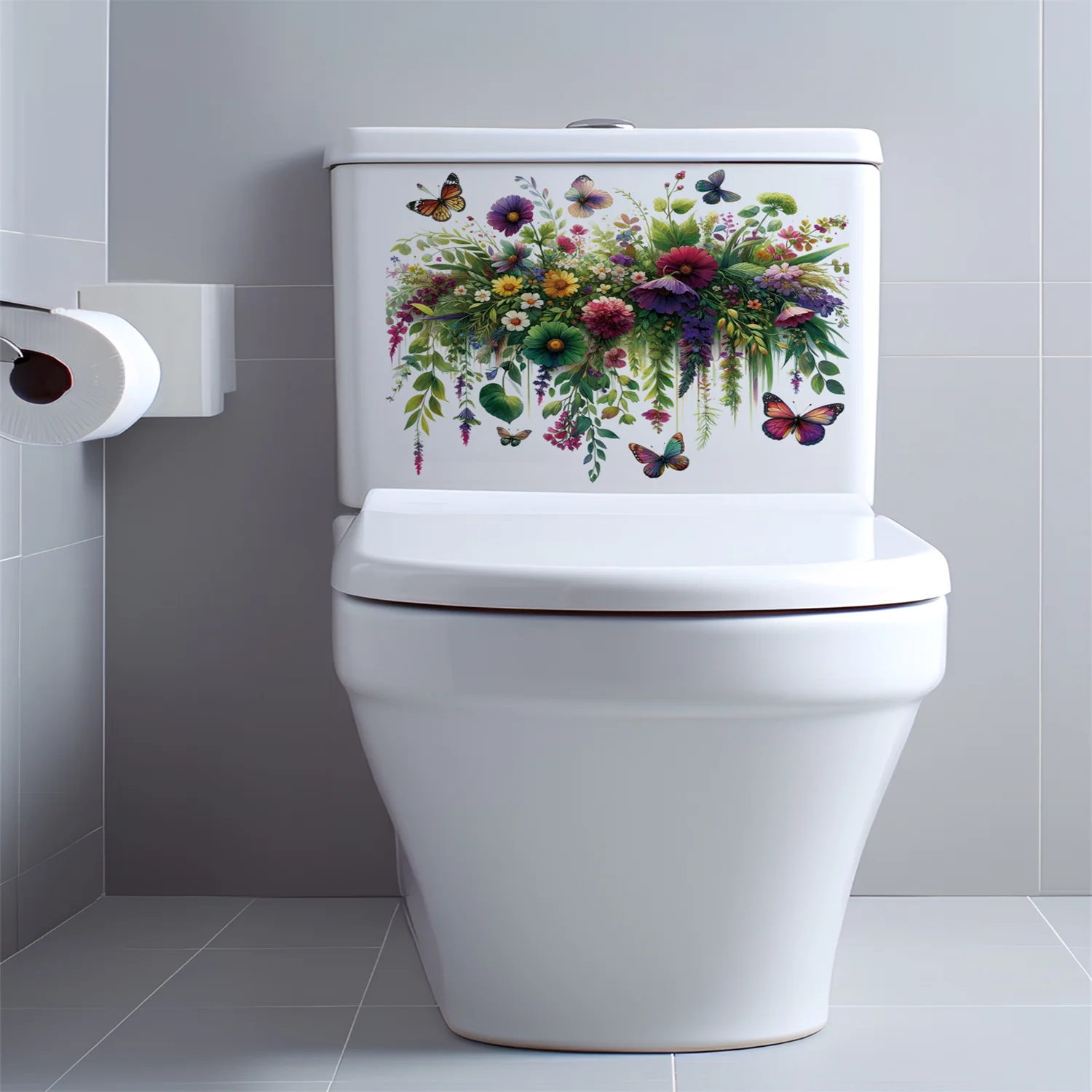 1pc Beautiful Flowers and Leaves Wall Stickers Toilet Stickers Bathroom Decoration Self-Adhesive Waterproof Stickers