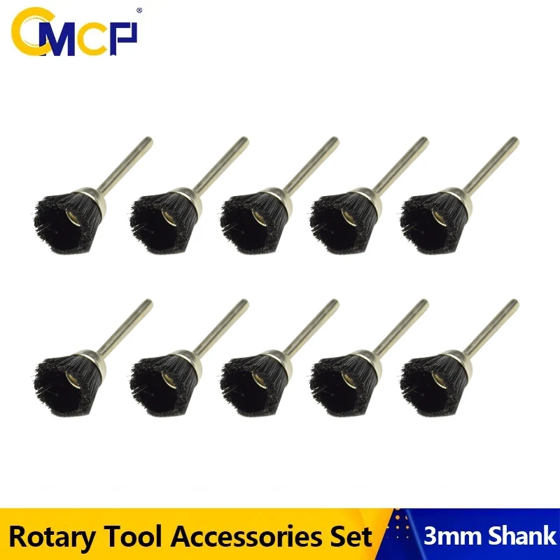 

CMCP Abrasive Tool 3mm Shank Nylon Bristle Brushes Cup Wire Brush Set for Dremel Rotary Drill Tool Metal Polishing