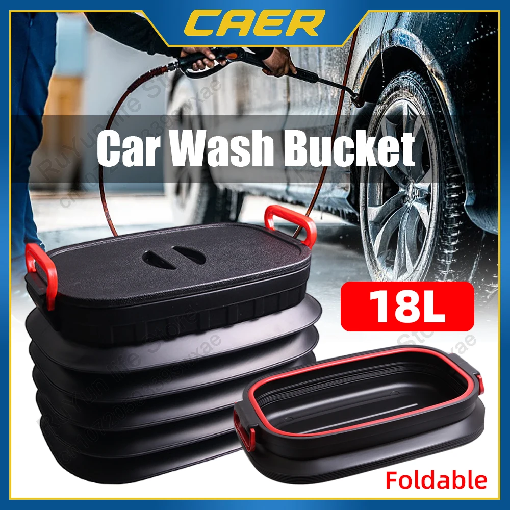 Folding Bucket Car Rubbish Bin 18L Shrinkable Bucket For Cars Washing Tool Outdoor Fishing Storage Container Trunk Organizer