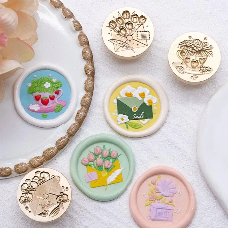 유럽 레트로 3D 릴리프 래커 씰링 왁스 스탬프 헤드 튤립 꽃, DIY 봉투 초대장 스크랩북 선물 포장