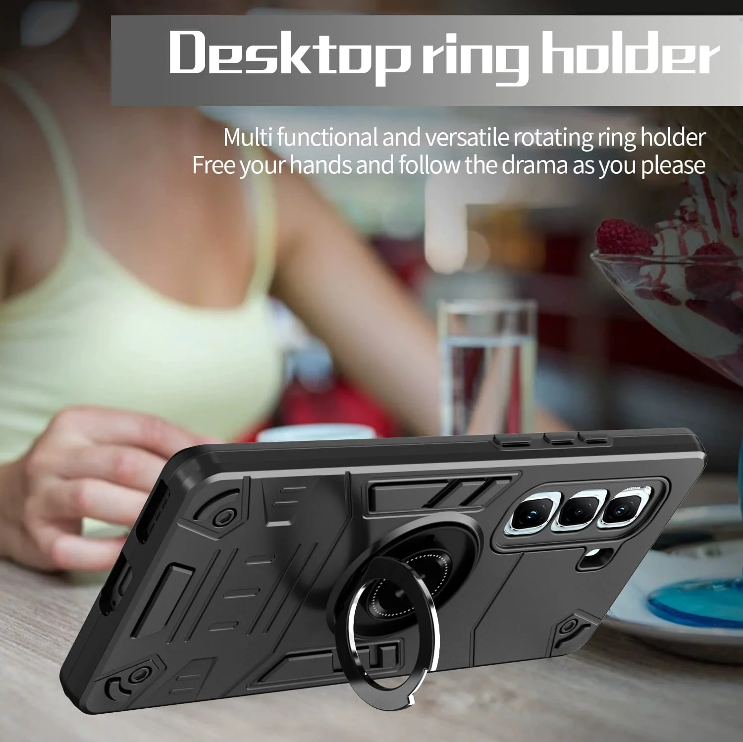 Armor Metal Ring Stand Case Cover with Enhanced Protection and Versatile Stand Functionality