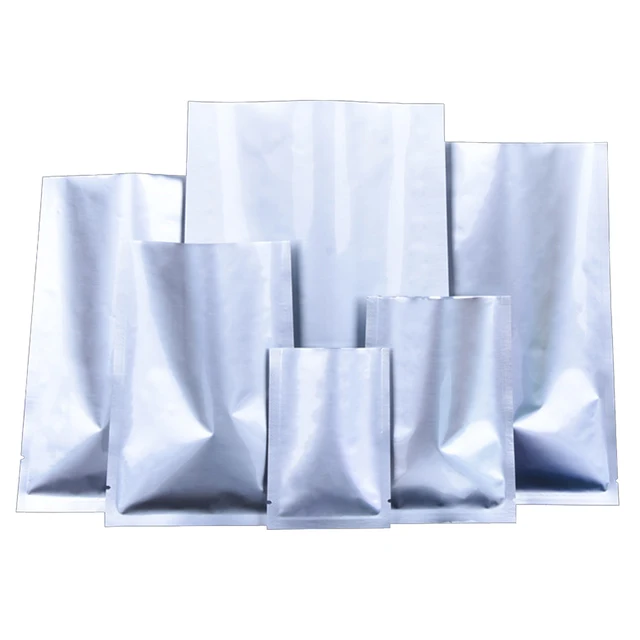 100Pcs Pure Aluminum Foil Silver Open Top Bag Heat Vacuum Seal Tear Notch Disposable Food Ground Coffee Bean Packing Pouches