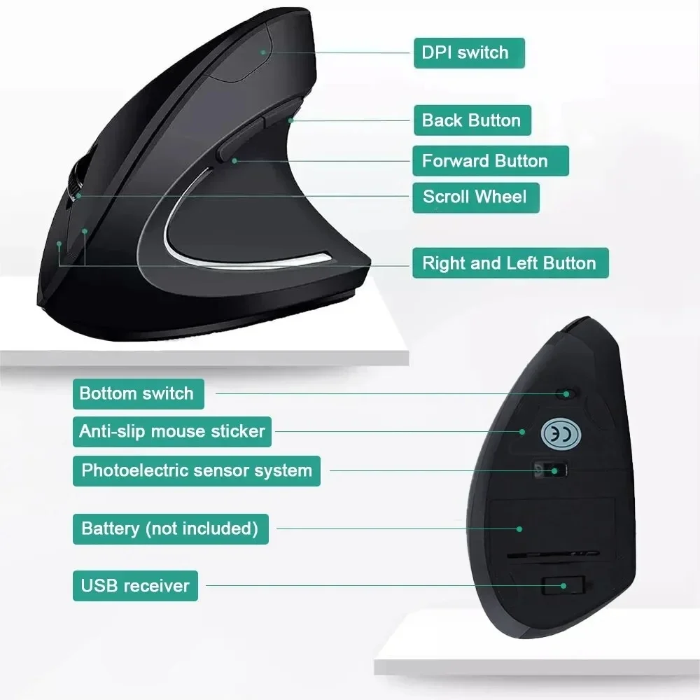 Gaming Mouse Xiaomi Mijia Wireless Vertical Bluetooth 2.4G Ergonomic 1600DPI Adjustable RGB Backlight For Laptop PC Desktop