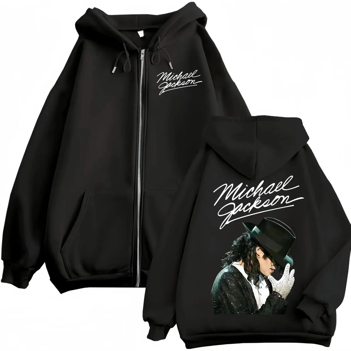 Michael Jackson 90's Classics Kapuzenpullover mit Reißverschluss für Herren und Damen, Rock-Mode, Pullover mit Reißverschluss, lässige, lockere Fleece-Sweatshirts