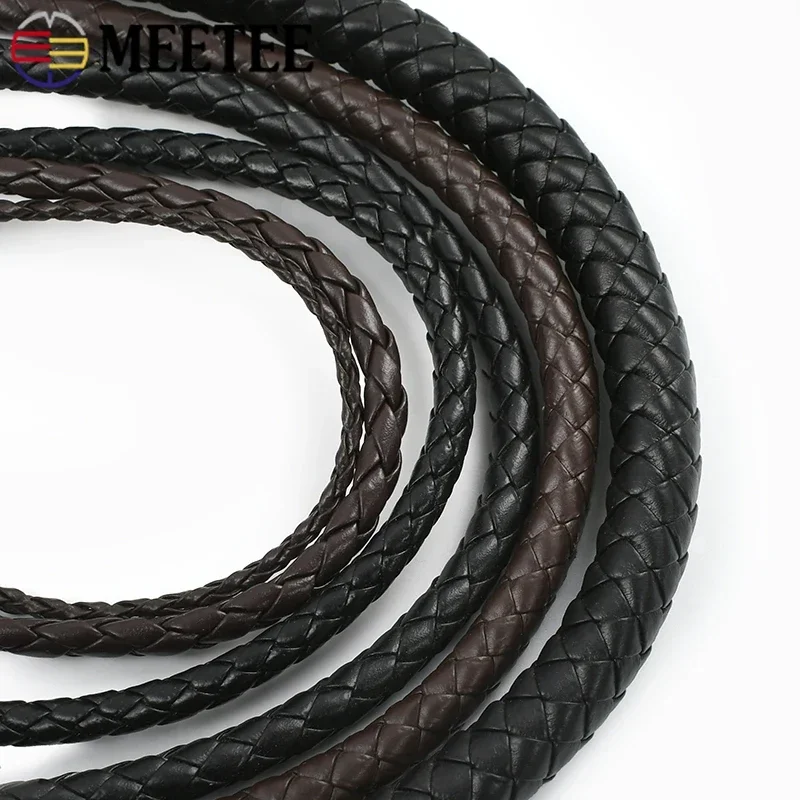 PU Leather Braided Cord Round Rope DIY Jewelry Making Keychain Bracelet Craft Supplies 5Meters 3-10mm Black Coffee Macrame