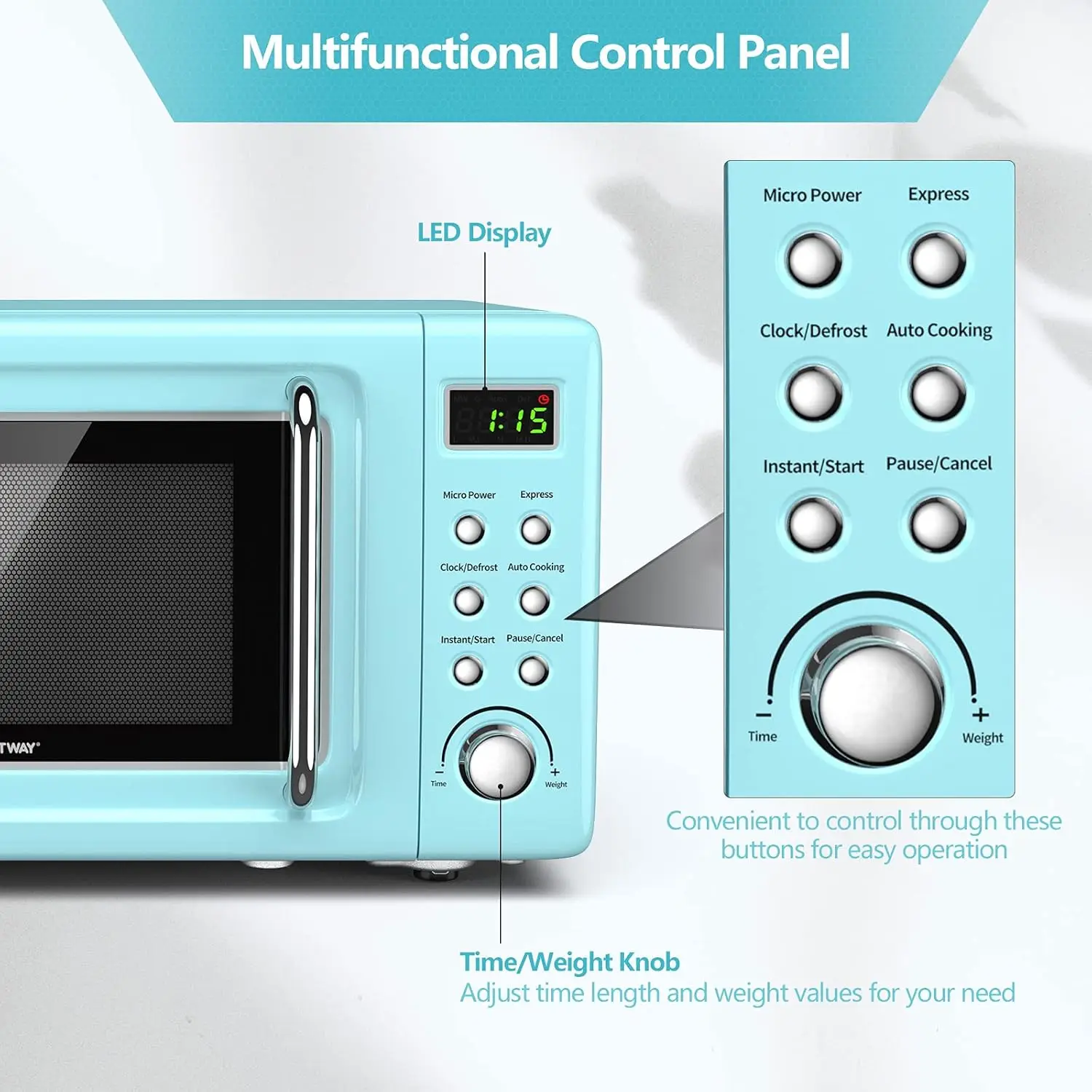 Retro Countertop Microwave Oven, 0.7Cu.ft, 700-Watt, High Energy Efficiency, 5 Micro Power, Delayed Start Function, with Glass 5